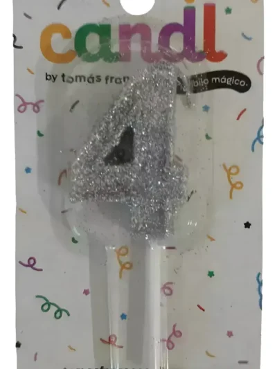 BLISTER VELA NUMERO PINCHE CON GIBRE PLATEADA N°4 X1 UNIDAD