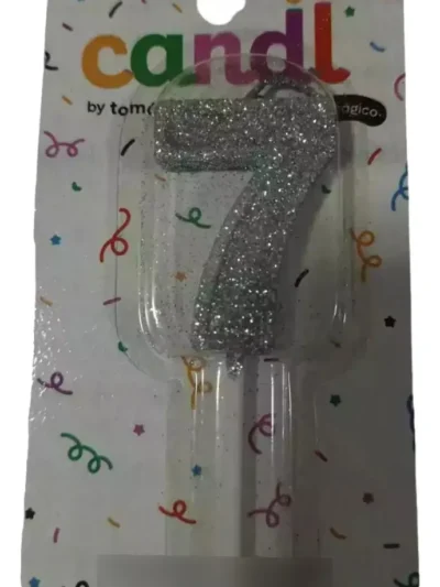 BLISTER VELA NUMERO PINCHE CON GIBRE PLATEADA N°7 X1 UNIDAD