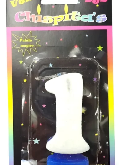 VELA NUMEROTE BLISTER CON GIBRE CELESTE BLANCO Nº1 x1