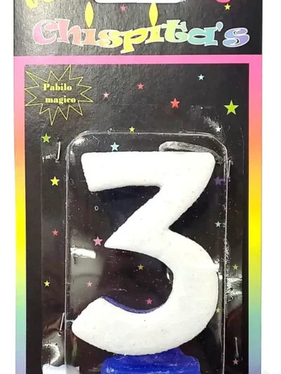 VELA NUMEROTE BLISTER CON GIBRE CELESTE BLANCO Nº3 x1