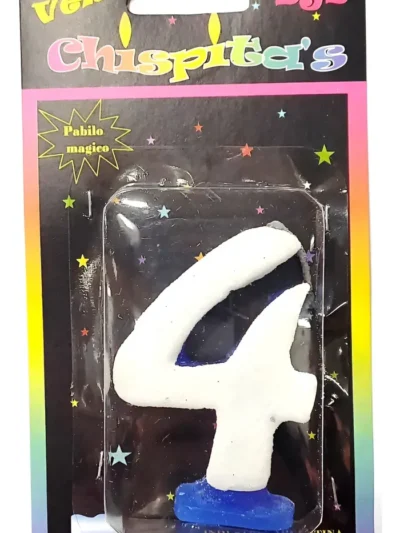 VELA NUMEROTE BLISTER CON GIBRE CELESTE BLANCO Nº4 x1