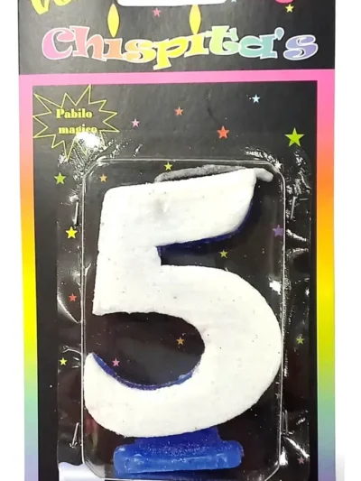 VELA NUMEROTE BLISTER CON GIBRE CELESTE BLANCO Nº5 x1