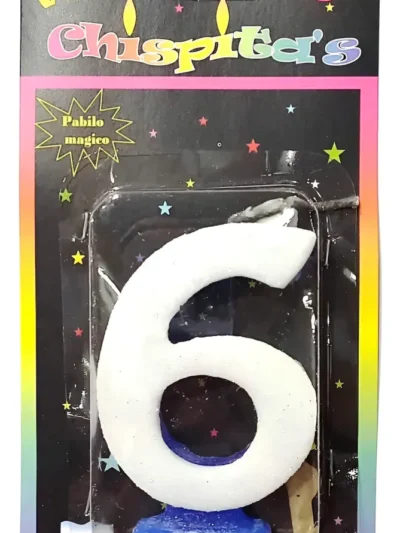 VELA NUMEROTE BLISTER CON GIBRE CELESTE BLANCO Nº6 x1