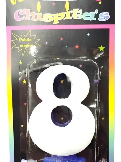 VELA NUMEROTE BLISTER CON GIBRE CELESTE BLANCO Nº8 x1