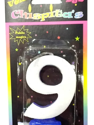VELA NUMEROTE BLISTER CON GIBRE CELESTE BLANCO Nº9 x1