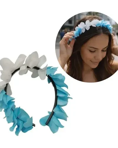 VINCHA CON FLORES Y CINTAS CELESTE Y BLANCA (ARGENTINA) x1 ART13