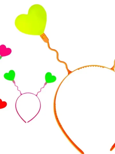 VINCHA PLASTICA FLUO CORAZON CHICA x4u.