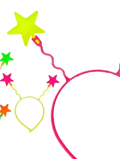 VINCHA PLASTICA FLUO CON ESTRELLAS x4u.