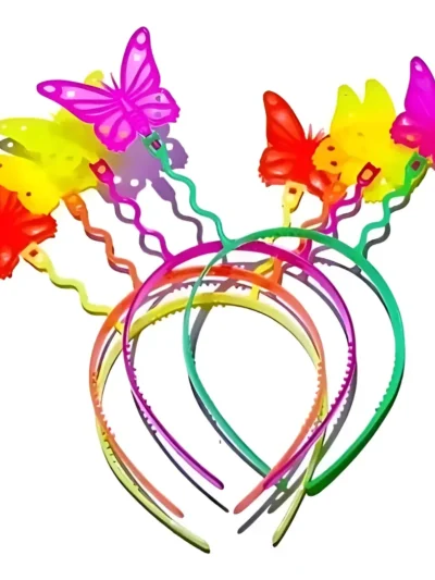 VINCHA PLASTICA FLUO MARIPOSA x4u.