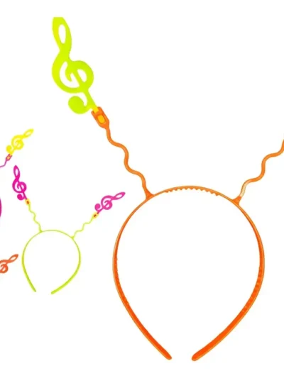 VINCHA PLASTICA FLUO NOTA MUSICAL x4u.