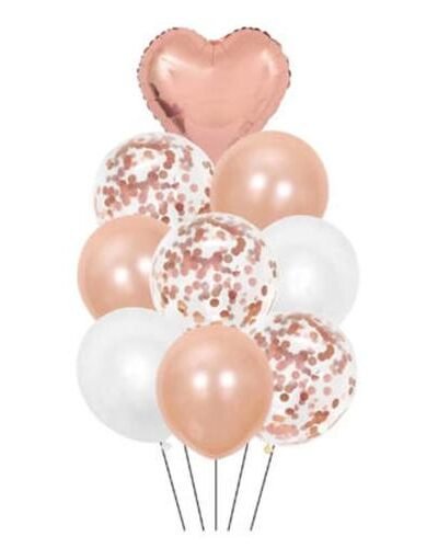 KIT SET GLOBO CORAZON ROSA Y PLATA 18PCS x1 FP0645-01
