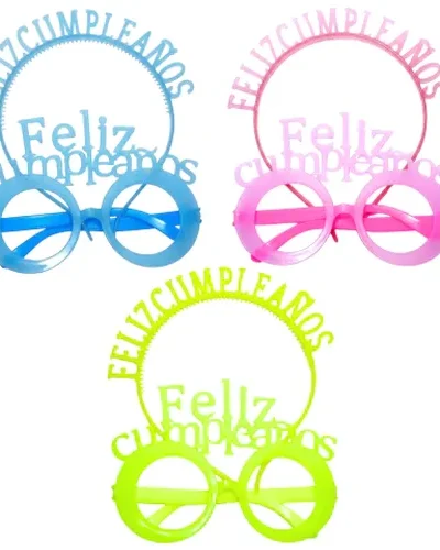 VINCHA FELIZ CUMPLEAÑOS Y ANTEOJO FLUO x1