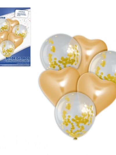 KIT SET GLOBO CORAZON DORADO Y PLATA 18PCS X1 FP0645-02