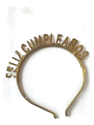 VINCHA PLASTICA FELIZ CUMPLEAÑOS DORADO x1