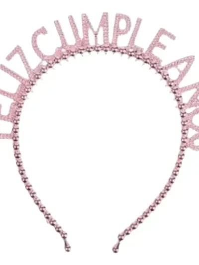 VINCHA PLASTICA FELIZ CUMPLEAÑOS ROSA GOLD x1