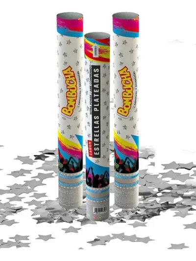 CAÑON CARIOCA BOMBUCHA LLUVIA DE ESTRELLAS METALIZADO PLATEADO 40cm x1