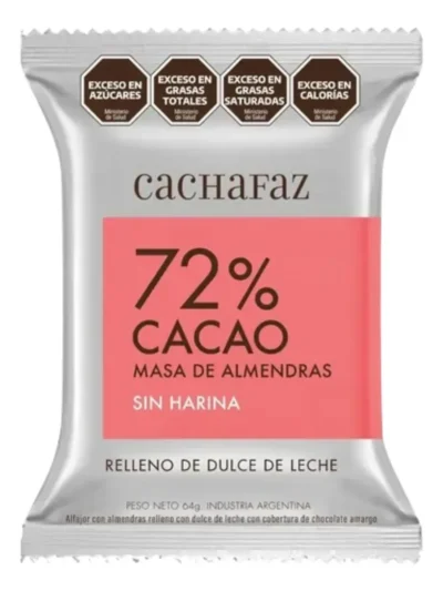ALFAJOR 72% CACAO MASA DE ALMENDRAS CACHAFAZ x8un