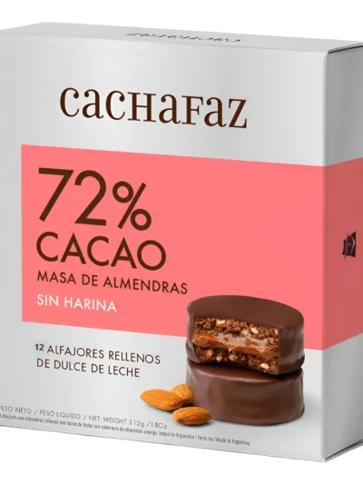 ALFAJOR 72% CACAO MASA DE ALMENDRAS CACHAFAZ x12un