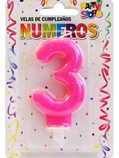 BLISTER VELA NUMERO BRILLITOS ROSA Nº3 x1 VNGRS3