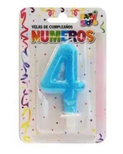 BLISTER VELA NUMERO BRILLITOS CELESTE Nº4 x1 VNGCE4