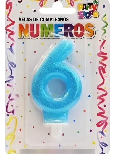 BLISTER VELA NUMERO BRILLITOS CELESTE Nº6 x1 VNGCE6