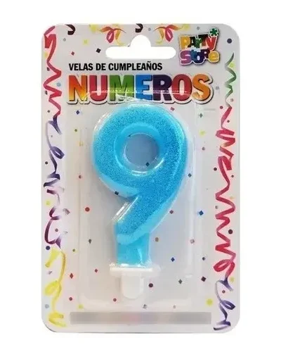 BLISTER VELA NUMERO BRILLITOS CELESTE Nº9 x1 VNGCE9