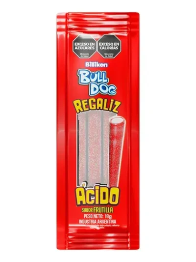 BARRITA DE CARAMELO CABLE FRUTILLA ACIDA BULL DOG x75gr 378554