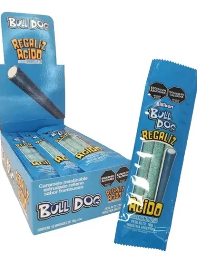 BARRITA DE CARAMELO CABLE FRAMBUESA ACIDA BULL DOG (12un x18gr) x1 378552