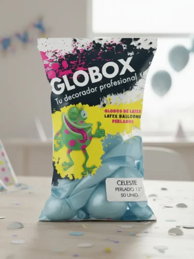 GLOBO GLOBOX PERLADO 12" CELESTE x50
