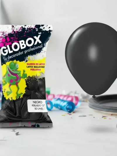 GLOBO GLOBOX PERLADO 12" NEGRO x50