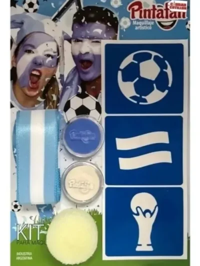 SET MAQUILLAJE ARTISTICO ARGENTINA CELESTE Y BLANCO VINCHA/STENCIL X1 COD.650-09