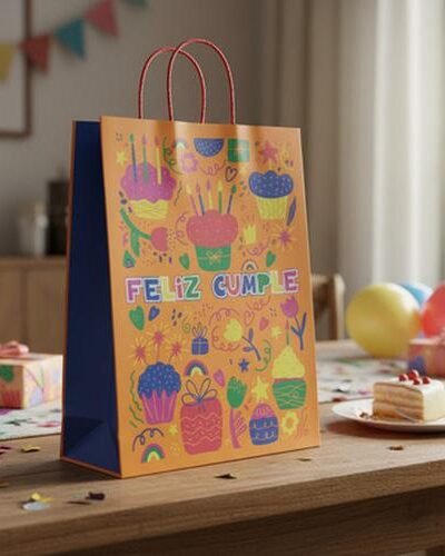 BOLSA DE PAPEL CON MANIJA PARA REGALOS GRANDE FELIZ CUMPLE art.0547 30x41x10 u.(fanpack)
