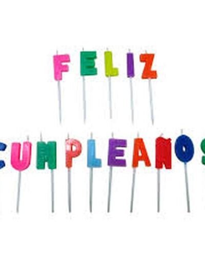 BLISTER VELA FRASE FELIZ CUMPLE CON BRILLO MULTICOLOR 7 cm x1 ART.VS18 P.S.