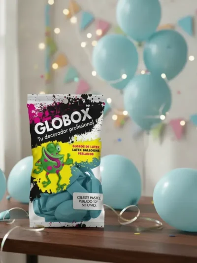 GLOBO GLOBOX PERLADO 12" CELESTE PASTEL x50 71705