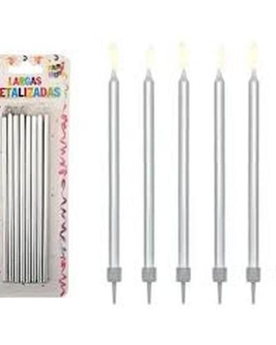 BLISTER VELA LARGA METALIZADA PLATEADA 16 cm x 8 PS VLMPL