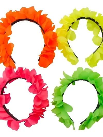VINCHA FLORES DE TELA LISA FLUO ( COLORES SURTIDOS) x12 YJ0601