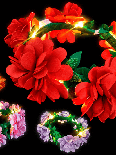 CORONA DE FLORES Y LUZ x1u. LM (varios colores)