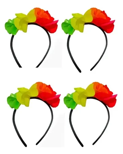 VINCHA 4 FLORES Y STRASS PRIMAVERA FLUO MULTICOLOR x1