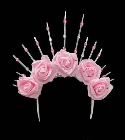 VINCHA 4 FLORES Y STRASS PRIMAVERA ROSA FLUO  x1
