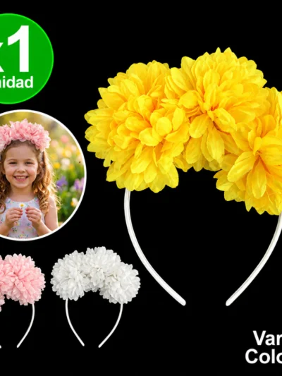 VINCHA 3 FLORES DIAMANTINA X COLOR x1u. (varios colores)