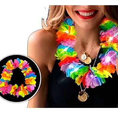COLLAR HAWAIANO FLORES MULTICOLOR CON LED x12 FP1192