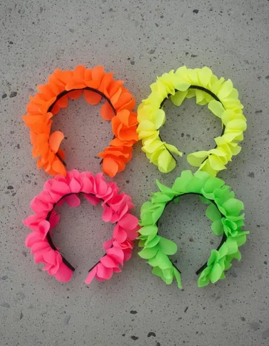 VINCHA FLUO FLOR DOBLE x6 5089 (Colores surtidos)