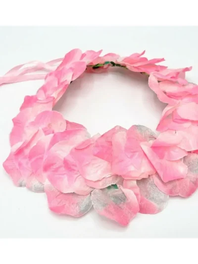 CORONA DE FLORES Y TIRAS  DE TELA ROSA x1 PA0145-04