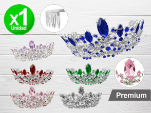 CORONA PREMIUM PLATEADA GEMAS Y STRASS COLOR x1 YJ0014