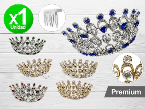 CORONA PREMIUM PLATEADA /DORADA OVALOS CON GEMAS STRASS COLOR x1 YJ0034