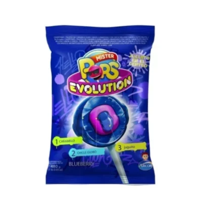 CHUPETIN EVOLUTION BLUEBERRY CON CHICLE MISTER POPS x432g (24uni) 11809