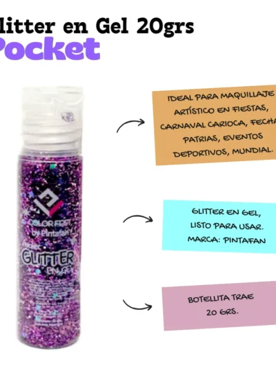 GLITTER EN GEL VIOLETA PARA CARA- CUERPO 20GR X3 UNIDAD art.0854-0006 PINTAFAN