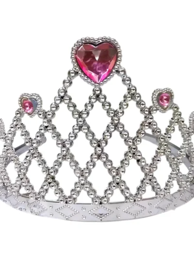 TIARA PRINCESA ROMBOS Y CORAZON PLATEADA PLASTICA x1 YJ0633