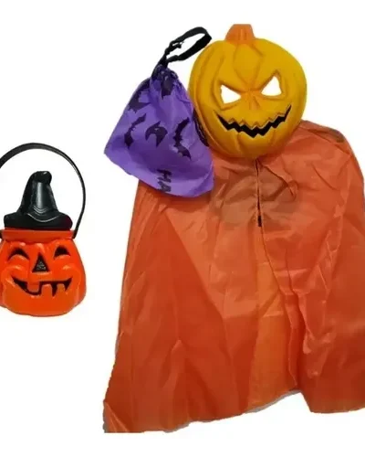 SET HALLOWEEN CALABAZA x1 (capa,careta,bolsa caramelera)