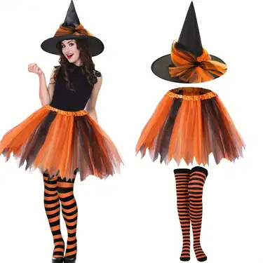 SET HALLOWEEN NARANJA ( TUTU/GORRO/ESCOBA) x1 HA0445-02